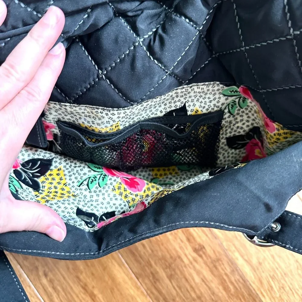 Vera Bradley Quilted Microfiber Baby Bag Black Medium Diaper Weekend Zip Top